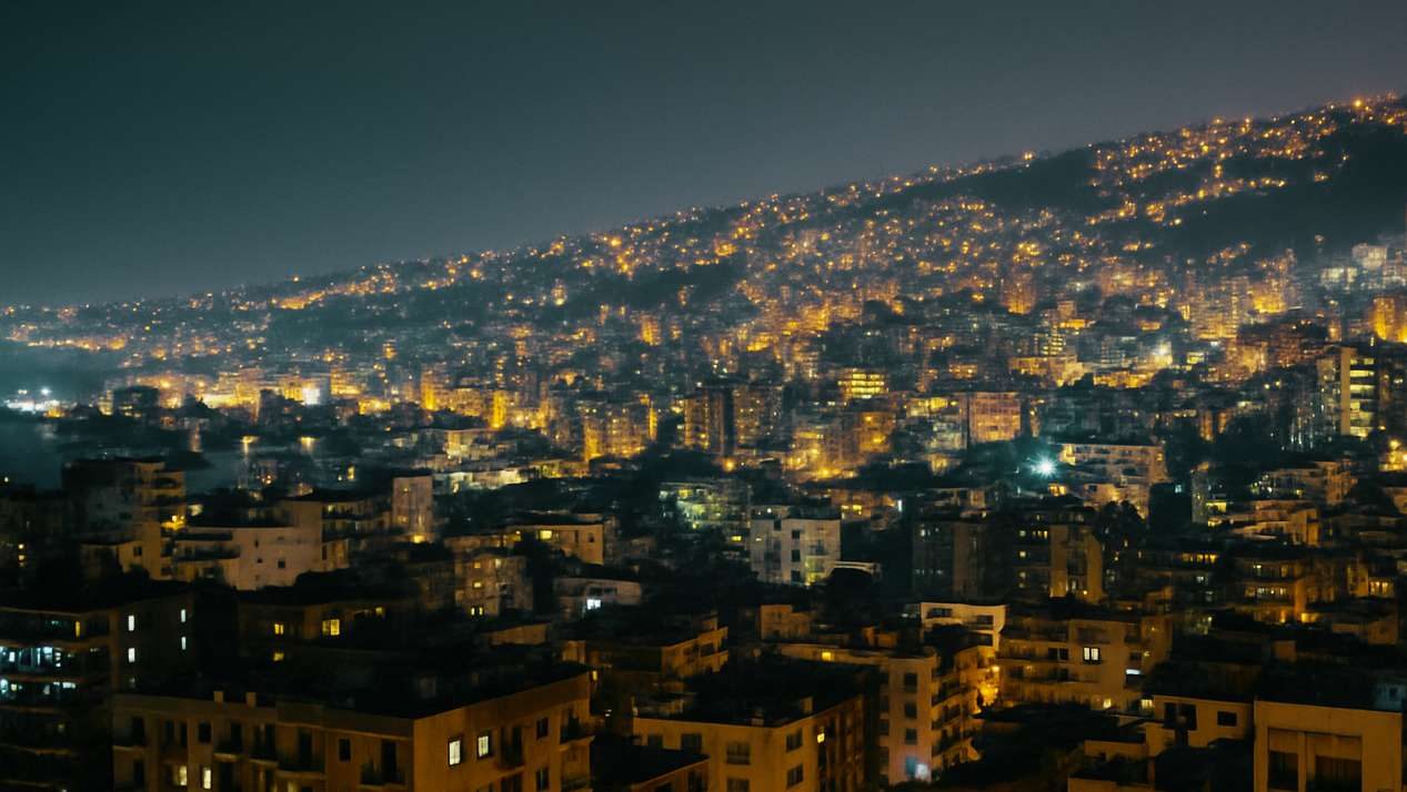 Beirut hillside at night
